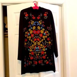 Zara Black Dress with Colorful Floral Embroidery